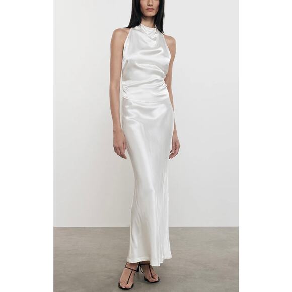 ENZA COSTA Satin Bias Slip Skirt Womens XS White Undyed Midi Pull on NWOT